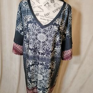 Chic Lily by Firmiana V-Neck Medallion Patterned Mini Tunic Dress. Size L